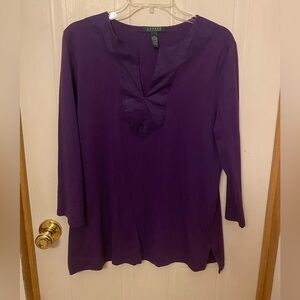 Lauren Ralph Lauren Women's Purple Tunic with 3/4 Length Sleeves